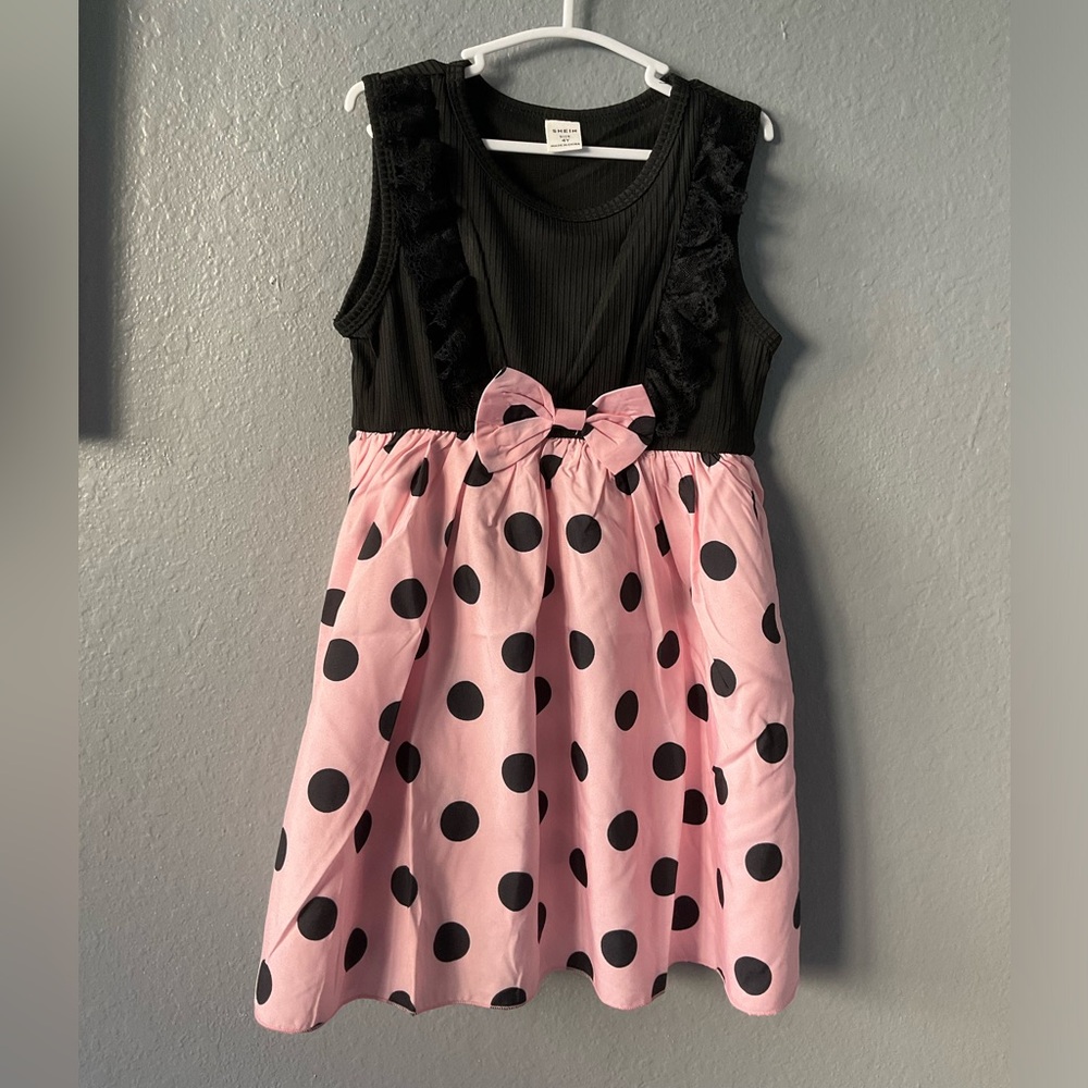 NWOT SHEIN Polka Dot Black and Pink Dress Size 4Y
